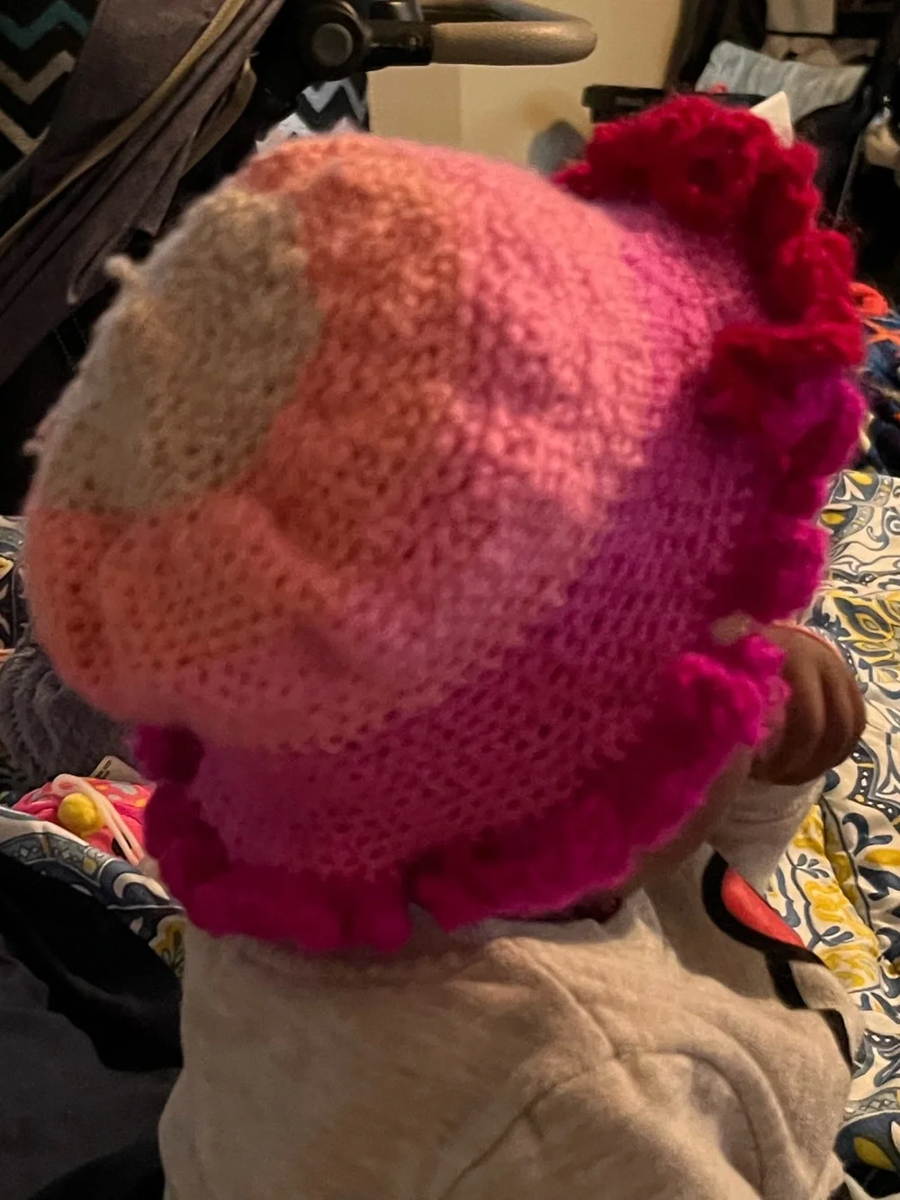 Pink Ombre Crochet Kids Hat with Frill Edge